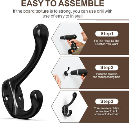 Black Coat Hooks, Wall Hooks for Closet Hanging, 30 Screws