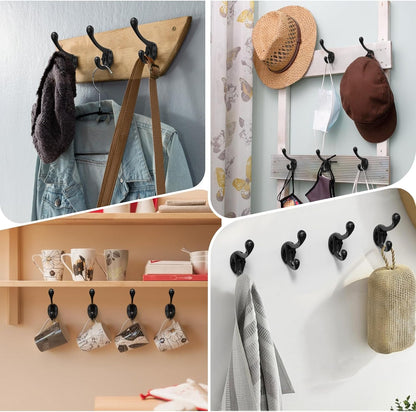 Black Coat Hooks, Wall Hooks for Closet Hanging, 30 Screws