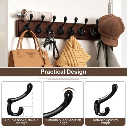 Black Coat Hooks, Wall Hooks for Closet Hanging, 30 Screws