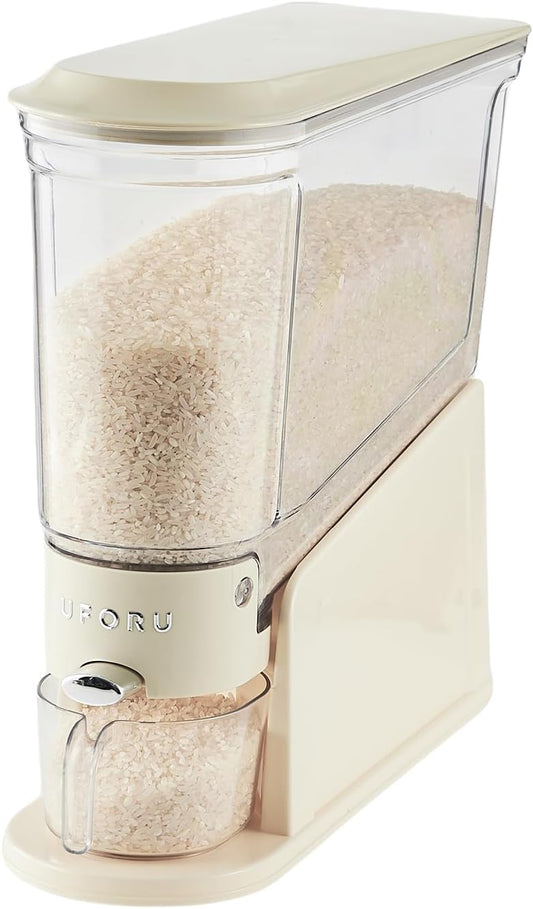 Slim Rice Dispenser 11 LB,Clear Rice Storage for Small Spaces | White,BPA-Free Sealed Design for Rice, Grain and Cereal,Rice Container Fits Narrow Pantry Shelves and Countertops