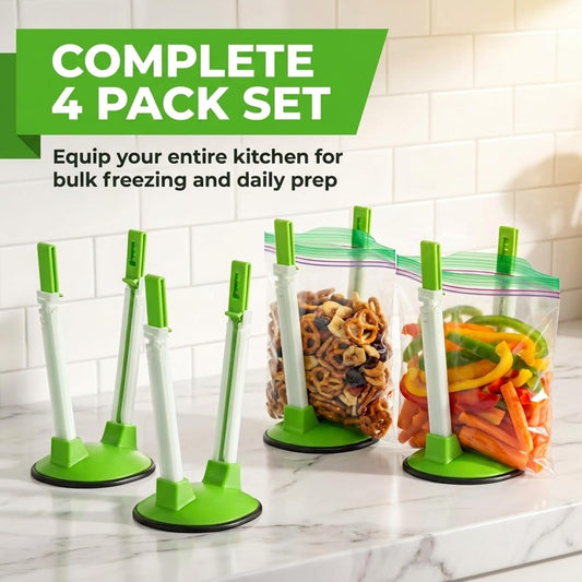 4 Pack of Storage Bag Holder Stand Freezer & Food Storage Bag Rack for Hands-Free Filling, Adjustable Food Prep Bag Holder Kitchen Gadget for Sandwich, Quart & Gallon Bags