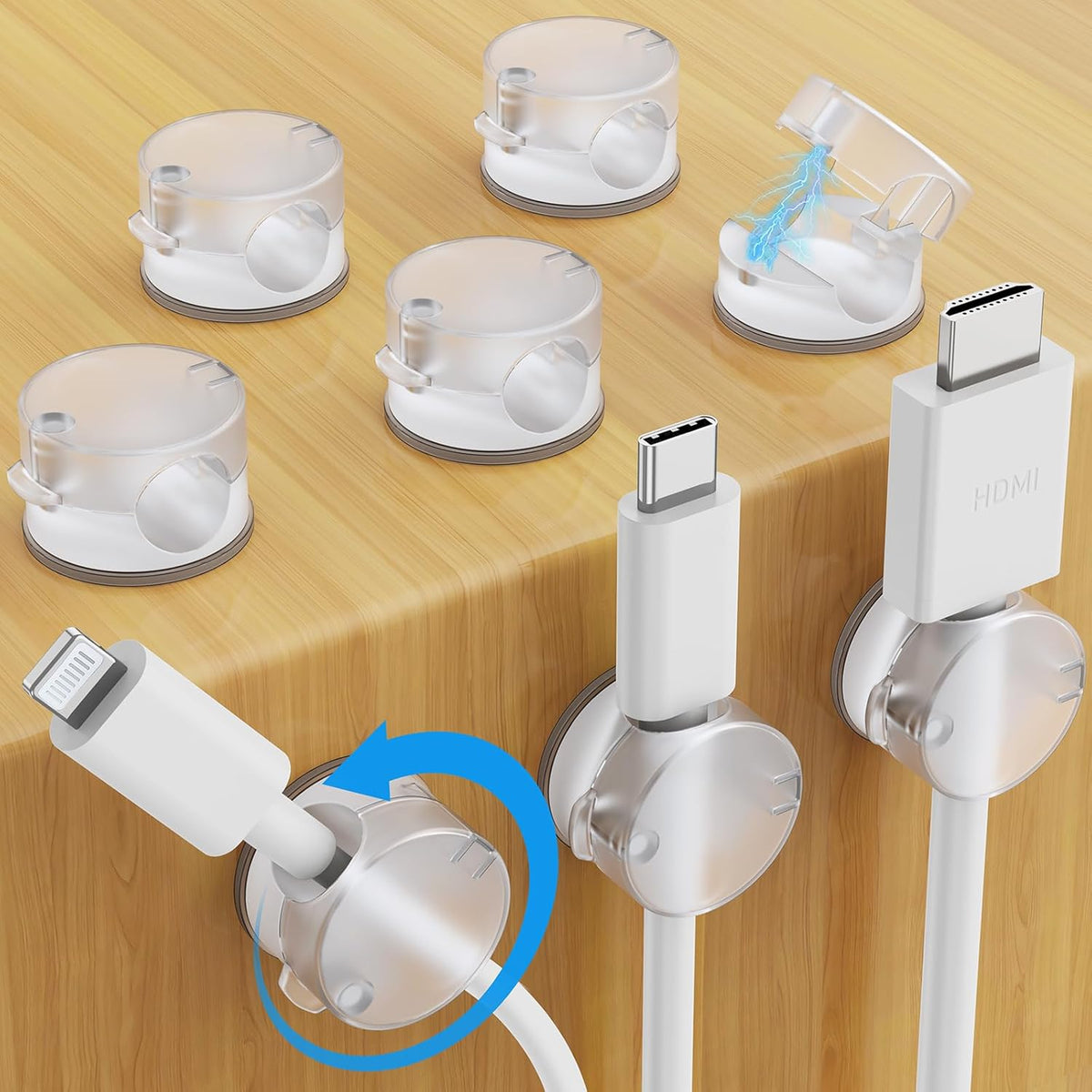 8 Pack Magnetic Cable Clips, 360° Rotatable Cord Holder, Clear