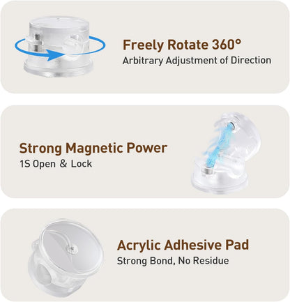 8 Pack Magnetic Cable Clips, 360° Rotatable Cord Holder, Clear