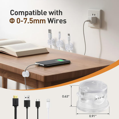 8 Pack Magnetic Cable Clips, 360° Rotatable Cord Holder, Clear