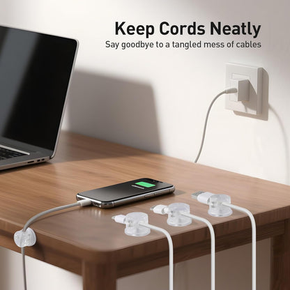 8 Pack Magnetic Cable Clips, 360° Rotatable Cord Holder, Clear