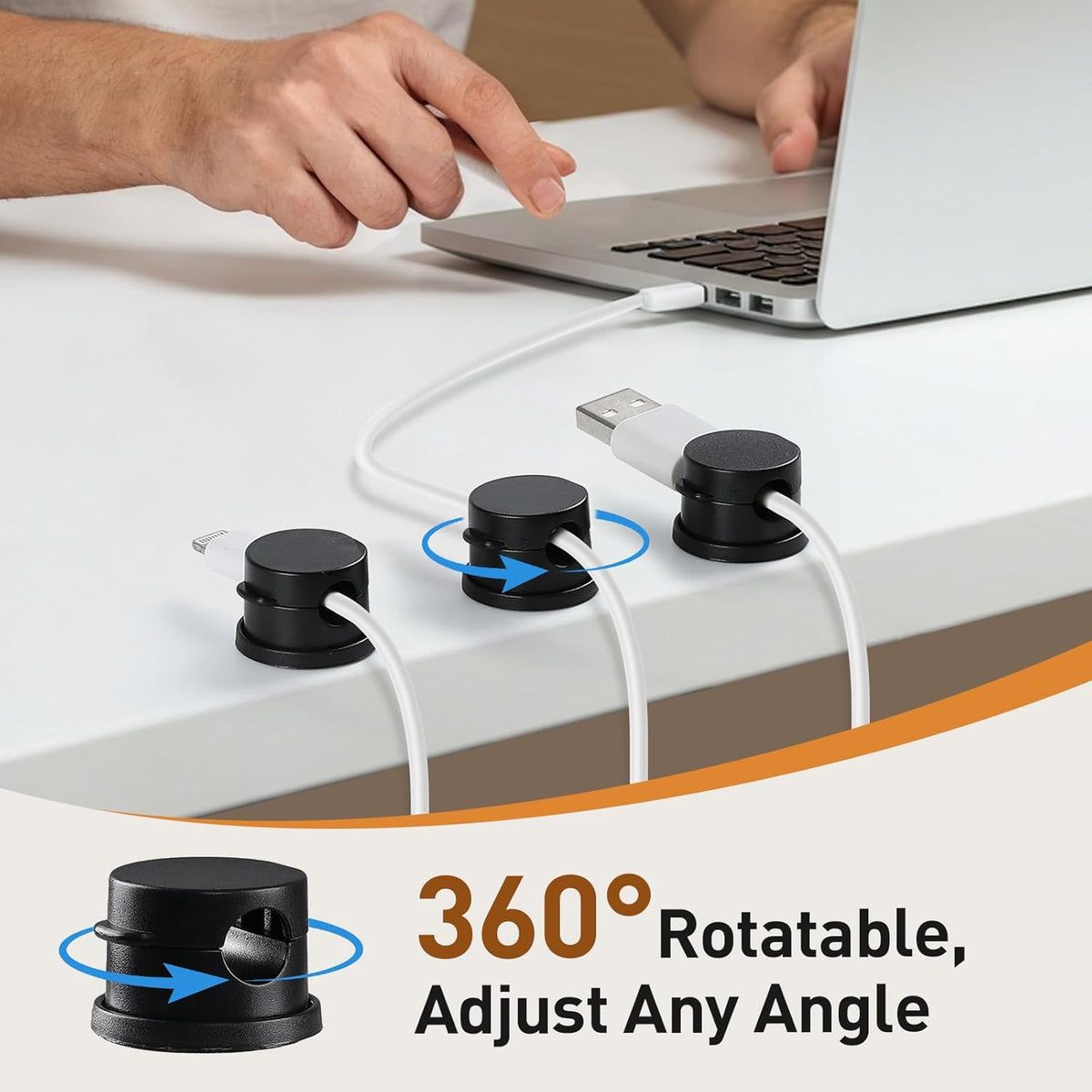 8 Pack Magnetic Cable Clips, 360° Rotatable Cord Holder, Clear