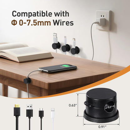 8 Pack Magnetic Cable Clips, 360° Rotatable Cord Holder, Clear