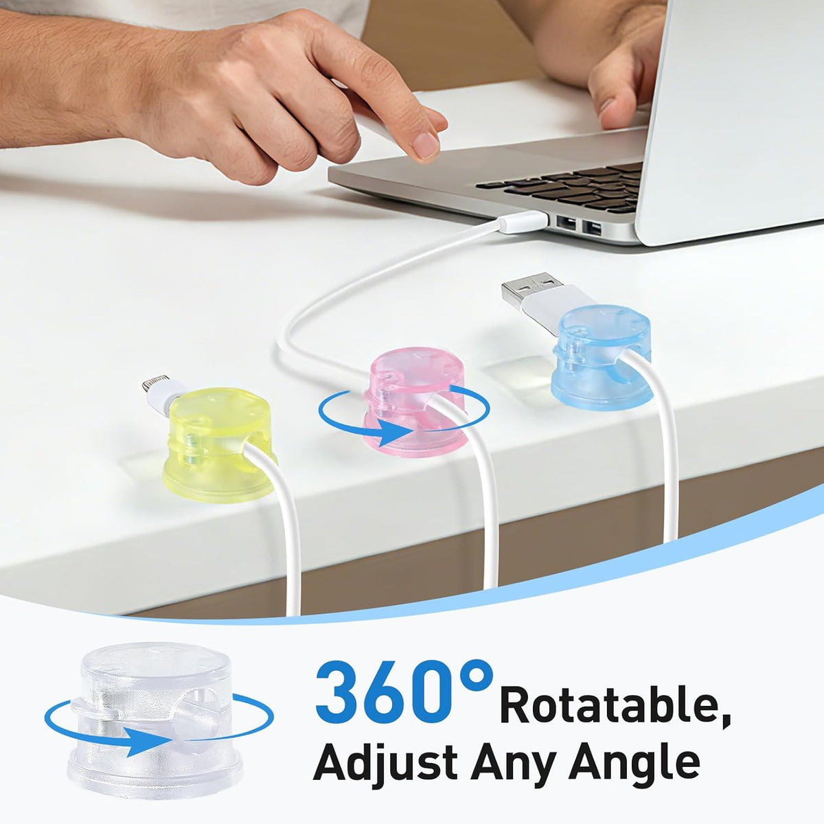 8 Pack Magnetic Cable Clips, 360° Rotatable Cord Holder, Clear