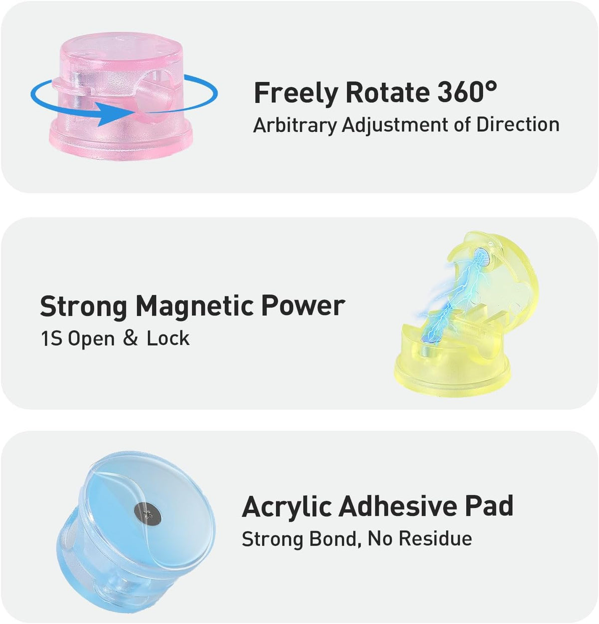 8 Pack Magnetic Cable Clips, 360° Rotatable Cord Holder, Clear