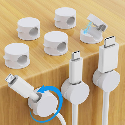 8 Pack Magnetic Cable Clips, 360° Rotatable Cord Holder, Clear