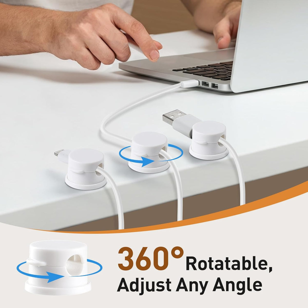 8 Pack Magnetic Cable Clips, 360° Rotatable Cord Holder, Clear