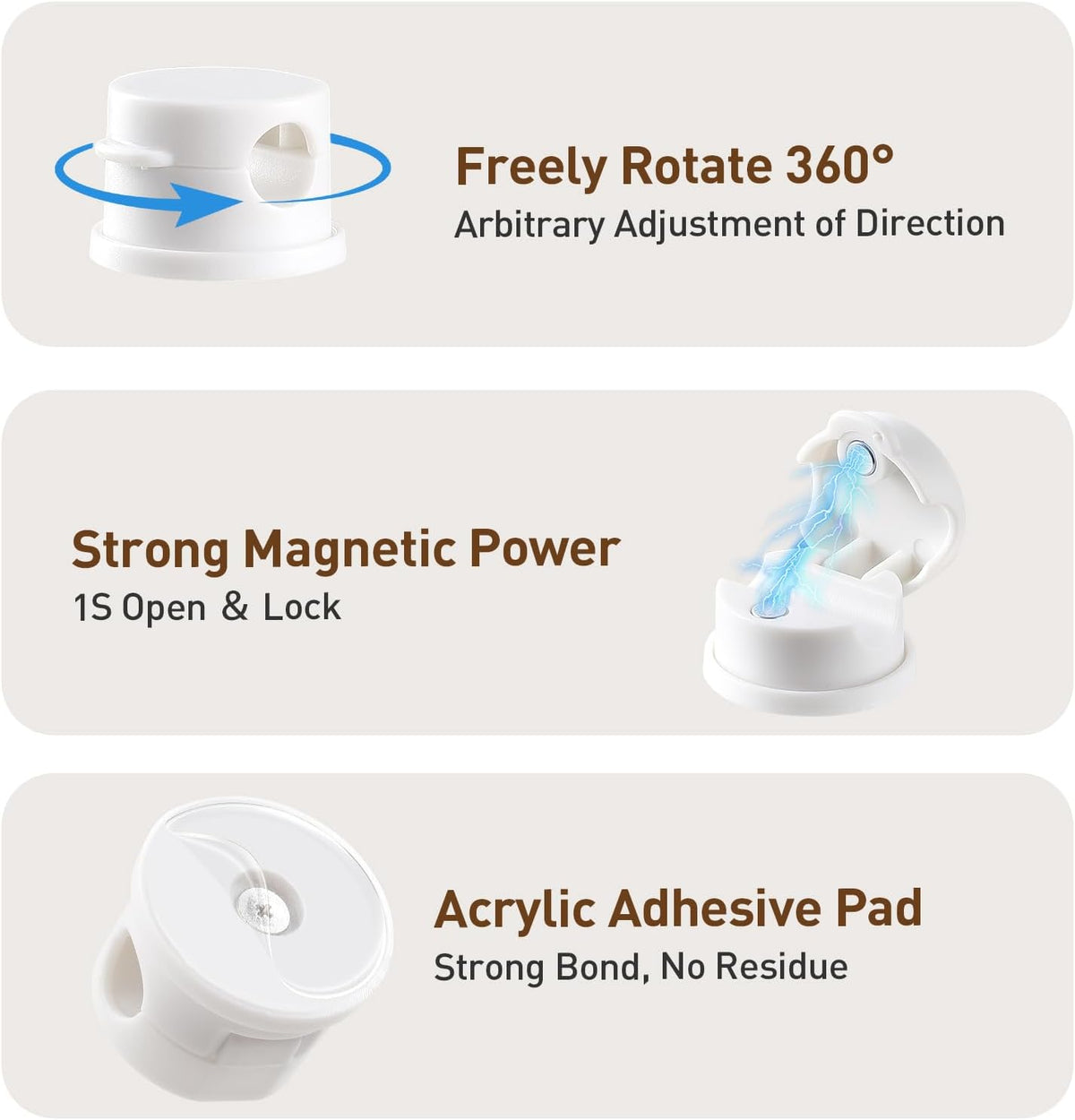 8 Pack Magnetic Cable Clips, 360° Rotatable Cord Holder, Clear