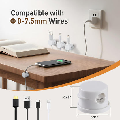 8 Pack Magnetic Cable Clips, 360° Rotatable Cord Holder, Clear