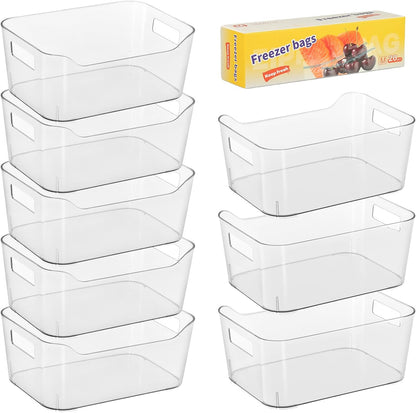 Pantry Organizers and Storage, Clear Plastic Storage Bins for Freezer, Multi-Use Organizer Bins for Kitchen, Office, Fridge, Cabinet and Shelf Organizing