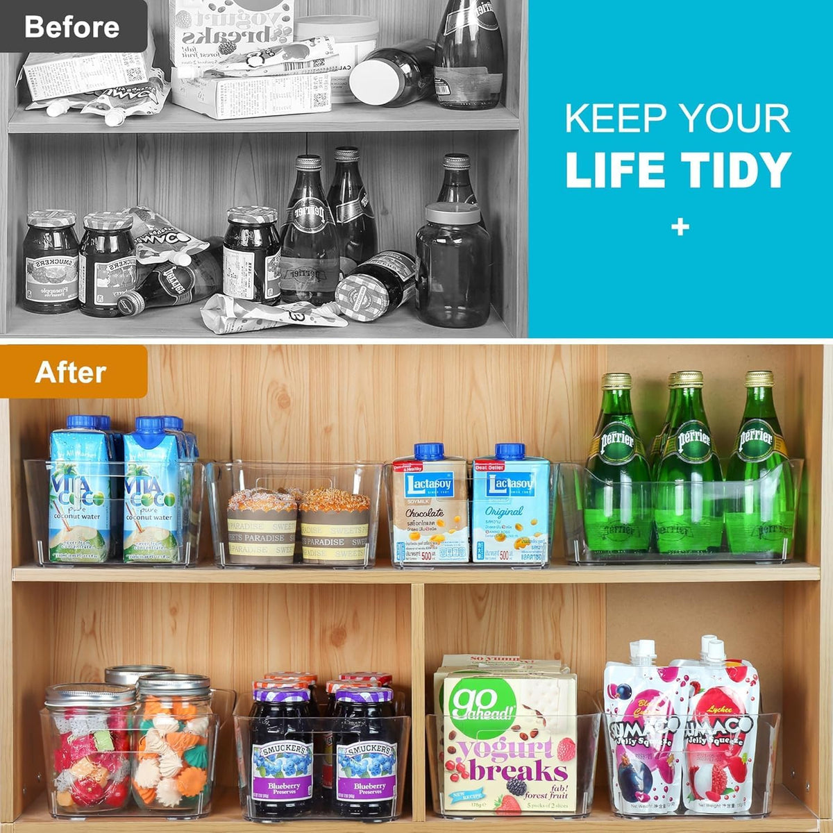 Pantry Organizers and Storage, Clear Plastic Storage Bins for Freezer, Multi-Use Organizer Bins for Kitchen, Office, Fridge, Cabinet and Shelf Organizing