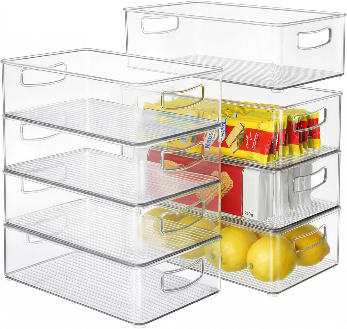 Pantry Organizers and Storage, Clear Plastic Storage Bins for Freezer, Multi-Use Organizer Bins for Kitchen, Office, Fridge, Cabinet and Shelf Organizing