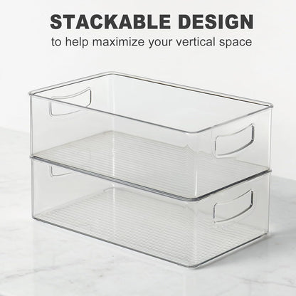 Pantry Organizers and Storage, Clear Plastic Storage Bins for Freezer, Multi-Use Organizer Bins for Kitchen, Office, Fridge, Cabinet and Shelf Organizing