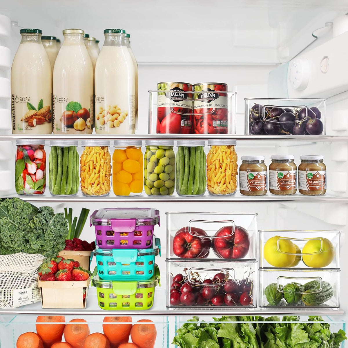 Pantry Organizers and Storage, Clear Plastic Storage Bins for Freezer, Multi-Use Organizer Bins for Kitchen, Office, Fridge, Cabinet and Shelf Organizing
