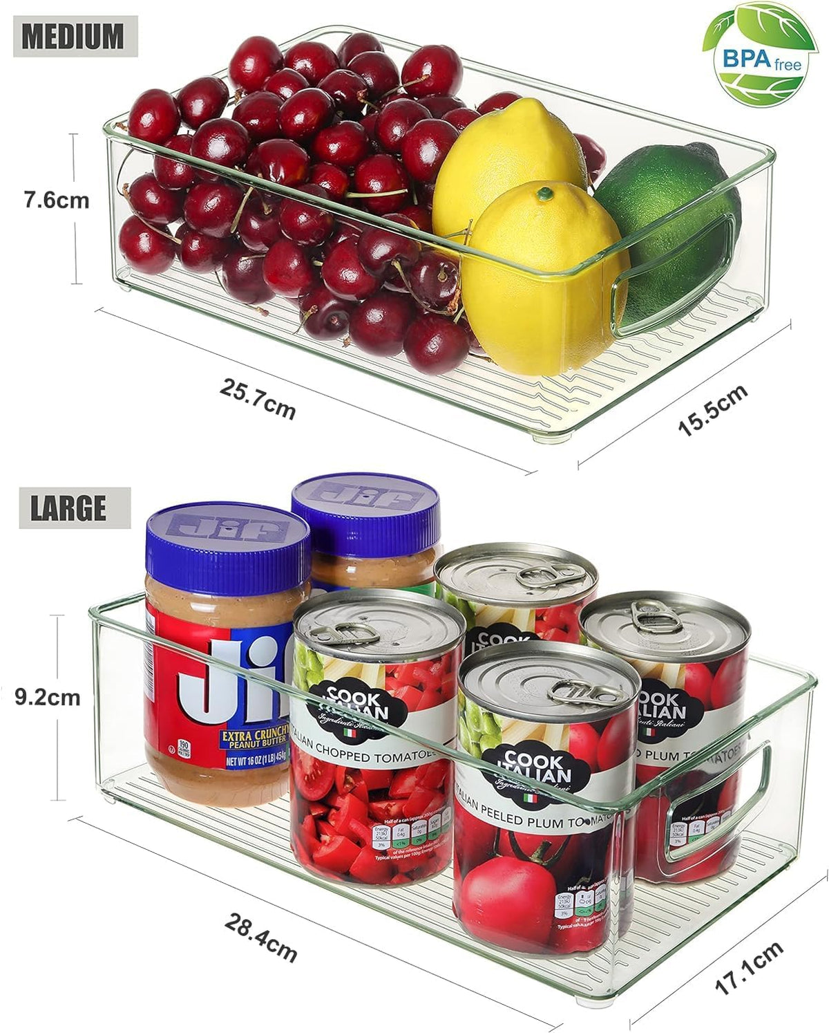 Pantry Organizers and Storage, Clear Plastic Storage Bins for Freezer, Multi-Use Organizer Bins for Kitchen, Office, Fridge, Cabinet and Shelf Organizing