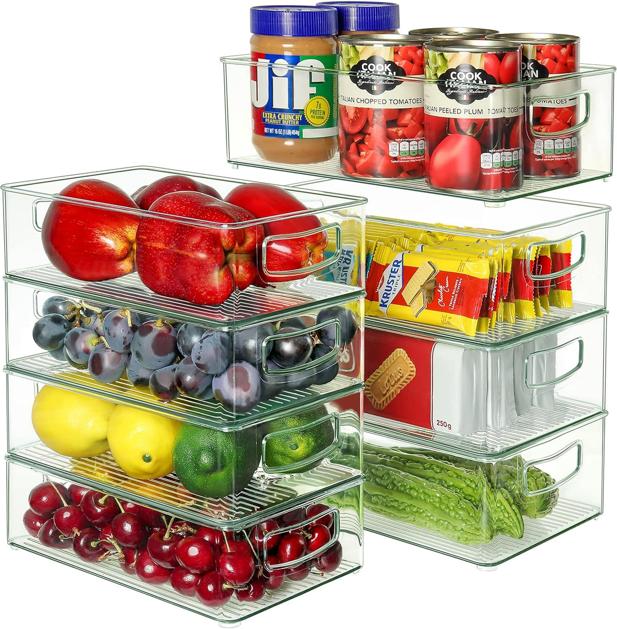 Pantry Organizers and Storage, Clear Plastic Storage Bins for Freezer, Multi-Use Organizer Bins for Kitchen, Office, Fridge, Cabinet and Shelf Organizing