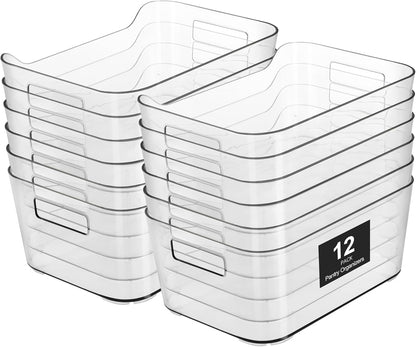 Pantry Organizers and Storage, Clear Plastic Storage Bins for Freezer, Multi-Use Organizer Bins for Kitchen, Office, Fridge, Cabinet and Shelf Organizing