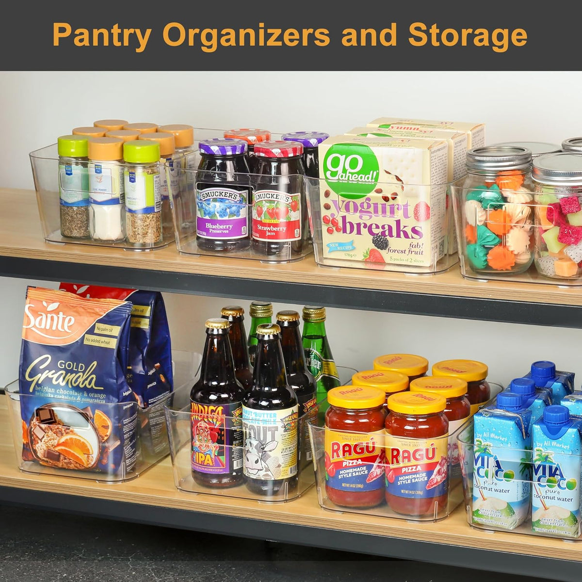 Pantry Organizers and Storage, Clear Plastic Storage Bins for Freezer, Multi-Use Organizer Bins for Kitchen, Office, Fridge, Cabinet and Shelf Organizing