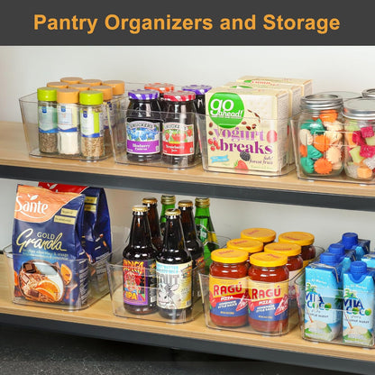 Pantry Organizers and Storage, Clear Plastic Storage Bins for Freezer, Multi-Use Organizer Bins for Kitchen, Office, Fridge, Cabinet and Shelf Organizing