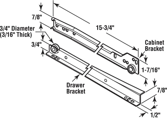 R 7211 Drawer Slide Kit – Replace Drawer Track Hardware – Self-Closing Design –Fits Most Bottom/ Side-Mounted Drawer Systems –17-3/4 In. Steel Tracks, Plastic Wheels, White (1 Pair) | Gray, Single Pack
