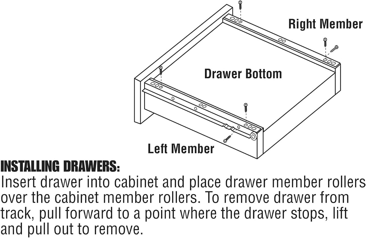 R 7211 Drawer Slide Kit – Replace Drawer Track Hardware – Self-Closing Design –Fits Most Bottom/ Side-Mounted Drawer Systems –17-3/4 In. Steel Tracks, Plastic Wheels, White (1 Pair) | Gray, Single Pack