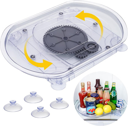 Refrigerator Lazy Susan Turntable Organizer 16.5"x11"x1.85", 180° Smooth Rotation Clear Plastic Shelf Tray with Suction Cups, Space-Saving Fridge Storage Rack for Cabinets, Pantry, Countertop