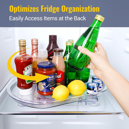 Refrigerator Lazy Susan Turntable Organizer 16.5"x11"x1.85", 180° Smooth Rotation Clear Plastic Shelf Tray with Suction Cups, Space-Saving Fridge Storage Rack for Cabinets, Pantry, Countertop