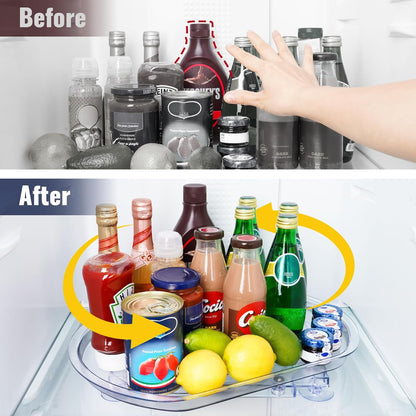 Refrigerator Lazy Susan Turntable Organizer 16.5"x11"x1.85", 180° Smooth Rotation Clear Plastic Shelf Tray with Suction Cups, Space-Saving Fridge Storage Rack for Cabinets, Pantry, Countertop