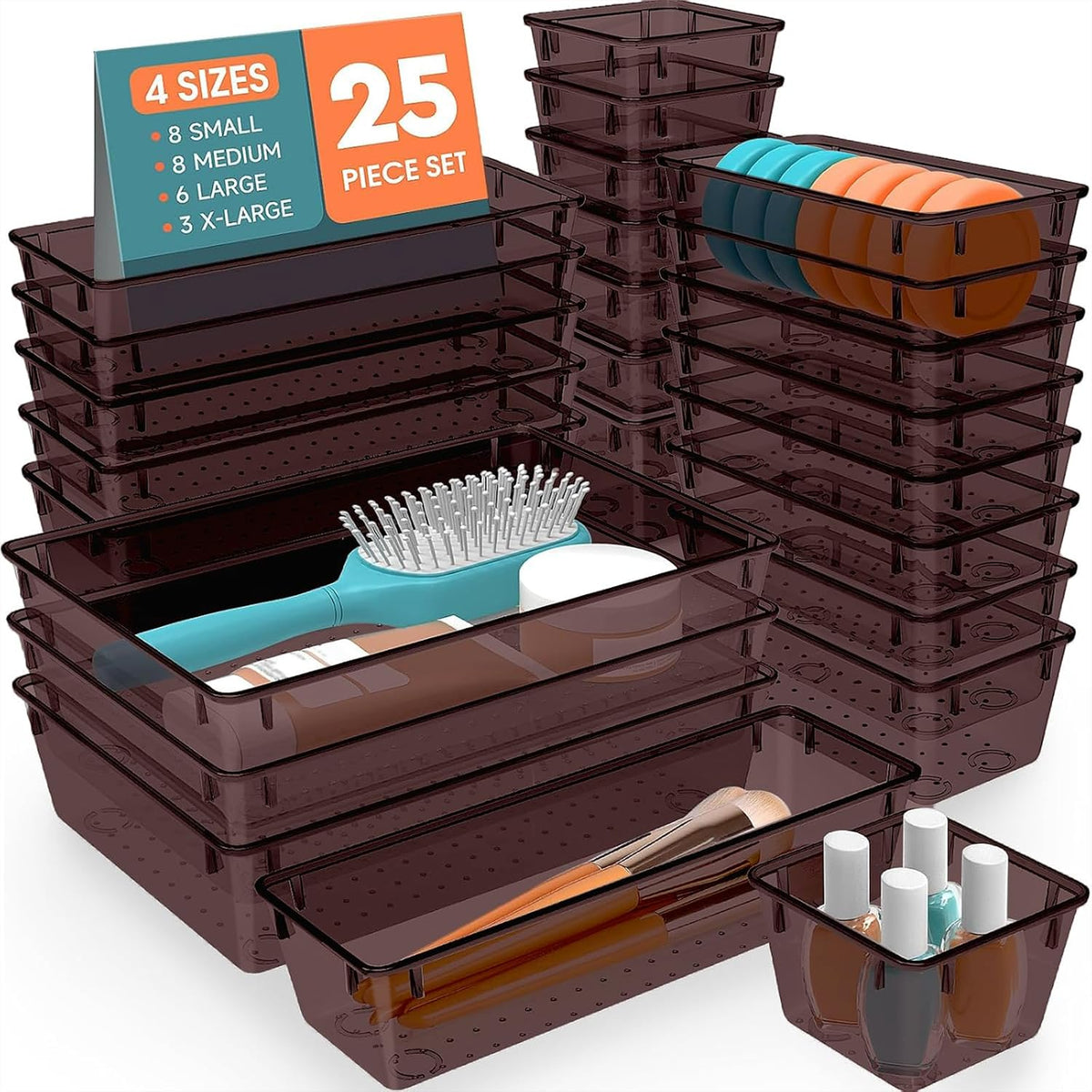 25 PCS Plastic Drawer Organizer, Versatile Organizer Trays & storage Bins