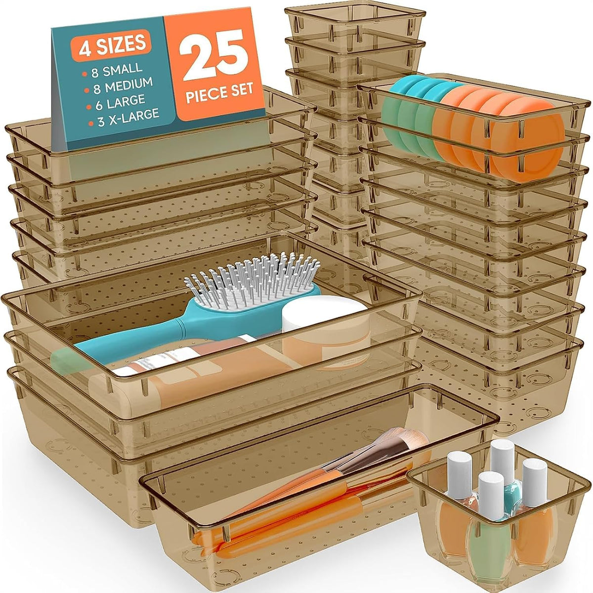 25 PCS Plastic Drawer Organizer, Versatile Organizer Trays & storage Bins