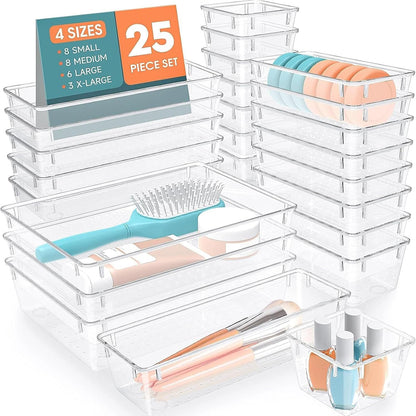 25 PCS Plastic Drawer Organizer, Versatile Organizer Trays & storage Bins