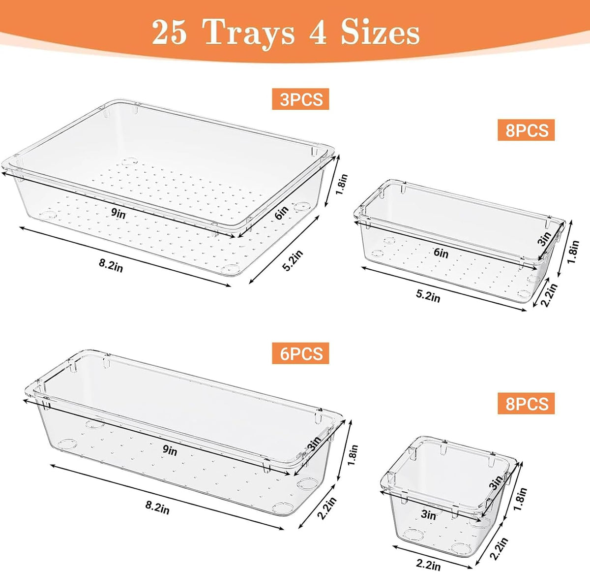 25 PCS Plastic Drawer Organizer, Versatile Organizer Trays & storage Bins