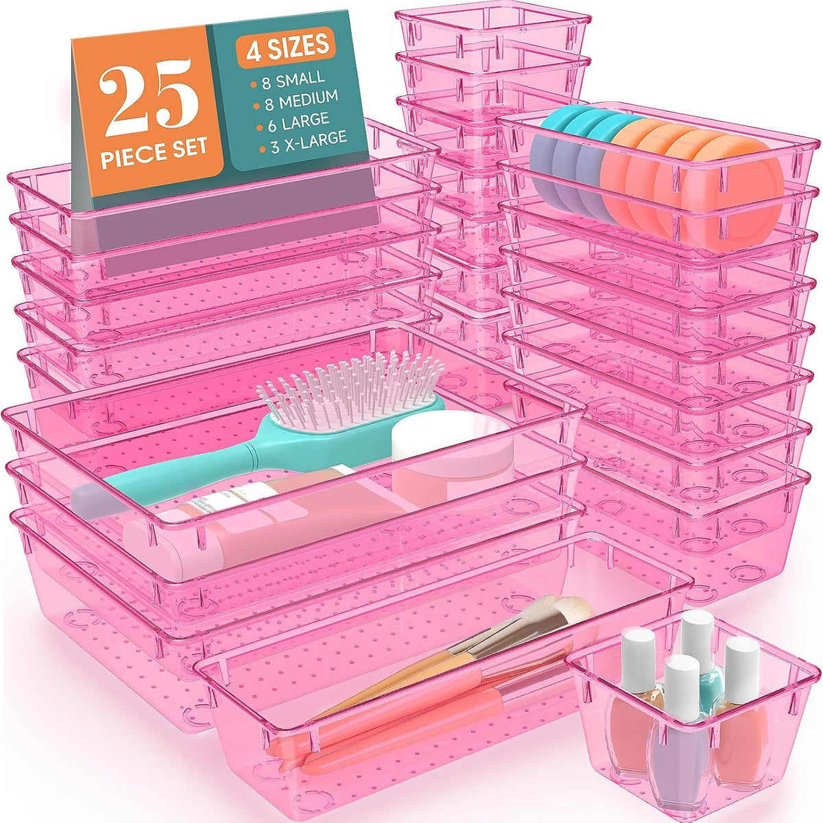 25 PCS Plastic Drawer Organizer, Versatile Organizer Trays & storage Bins