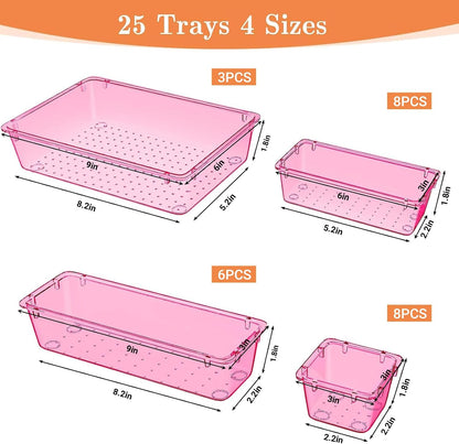 25 PCS Plastic Drawer Organizer, Versatile Organizer Trays & storage Bins