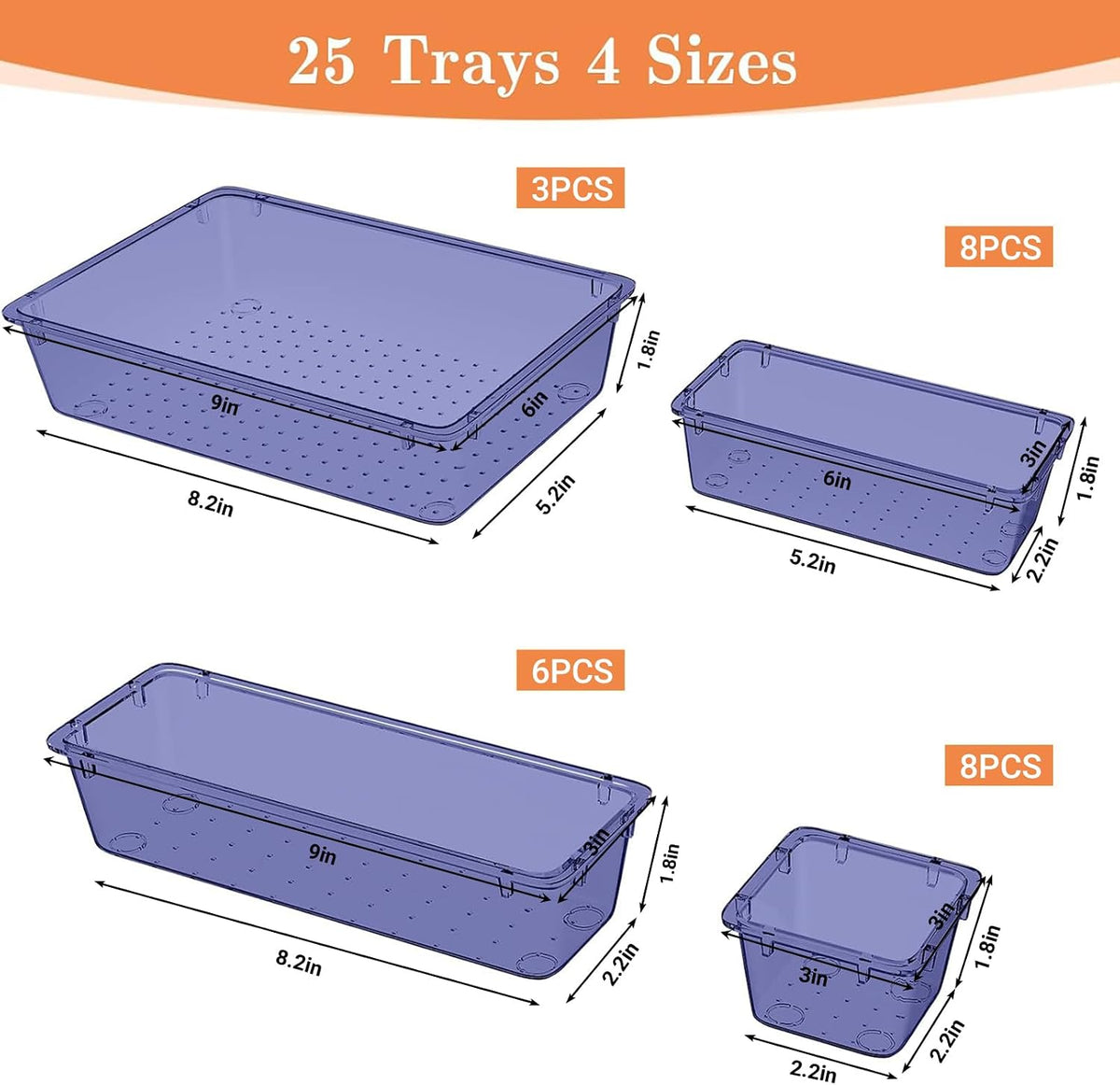 25 PCS Plastic Drawer Organizer, Versatile Organizer Trays & storage Bins