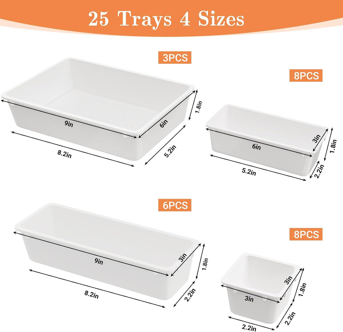 25 PCS Plastic Drawer Organizer, Versatile Organizer Trays & storage Bins
