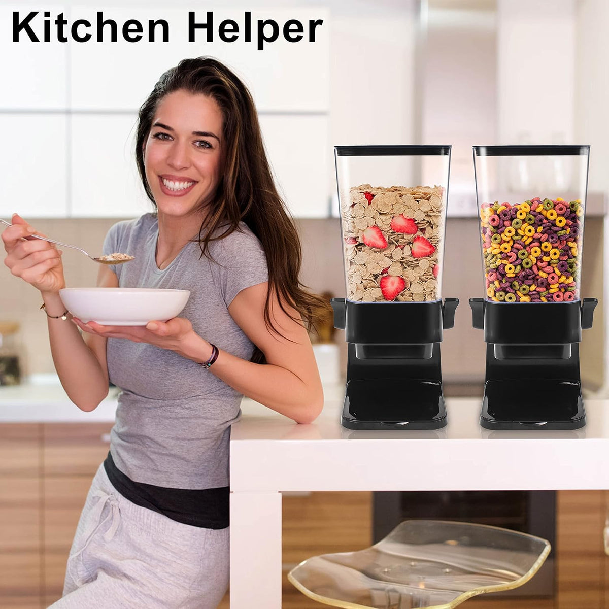 Cereal Dispenser Countertop 2Pc, Cereal Containers Storage, 5.5Qt Organization and Storage Containers for Kitchen, Snack Dispenser for Rice, Grains, Nuts, Dry Food, Oatmeal, Pet food, White
