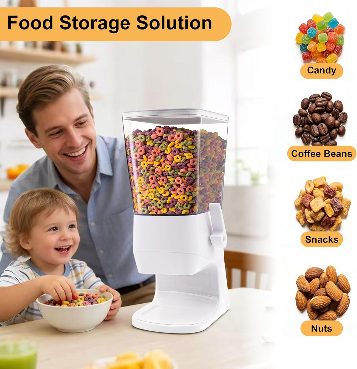 Cereal Dispenser Countertop 2Pc, Cereal Containers Storage, 5.5Qt Organization and Storage Containers for Kitchen, Snack Dispenser for Rice, Grains, Nuts, Dry Food, Oatmeal, Pet food, White
