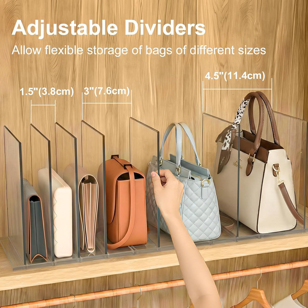 Bag & Purse Organizer for Closet: Adjustable Clear Handbag Storage Shelf - Plastic Clutch Dividers for Closet Organizers and Storage - Keep Carteras & Pocketbook Upright