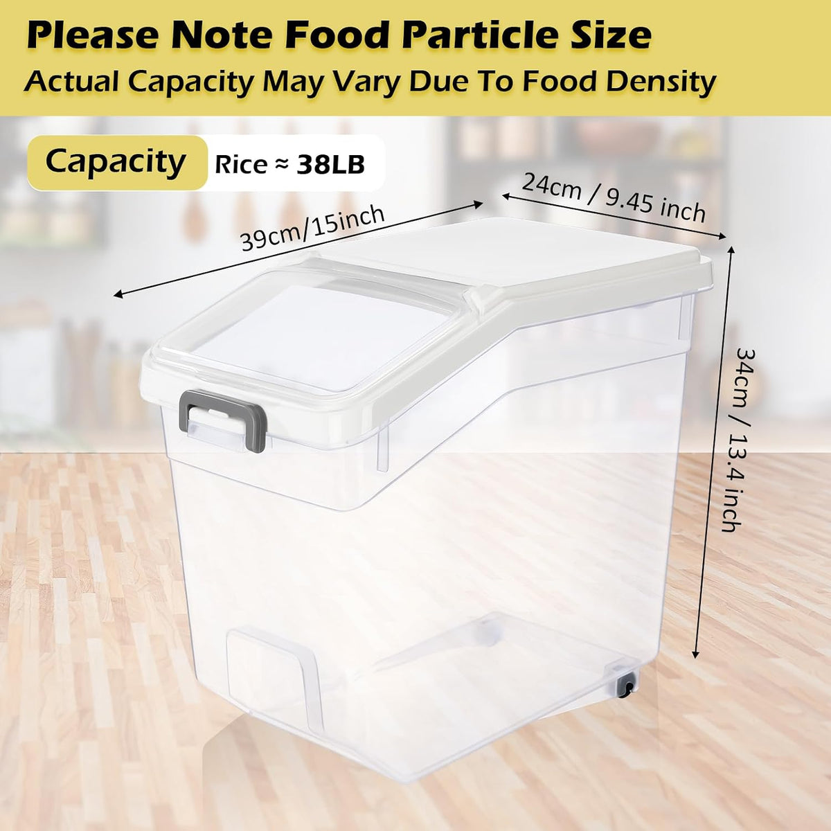 4 Pcs Rice Storage Container 22 lb Airtight Flour Container with Wheels Measuring Cup Clear Pet Food Cube Dog Cat Birds Food Bin Grain Cereal Organizer Box for Dry Baking Supplies(White Lid)