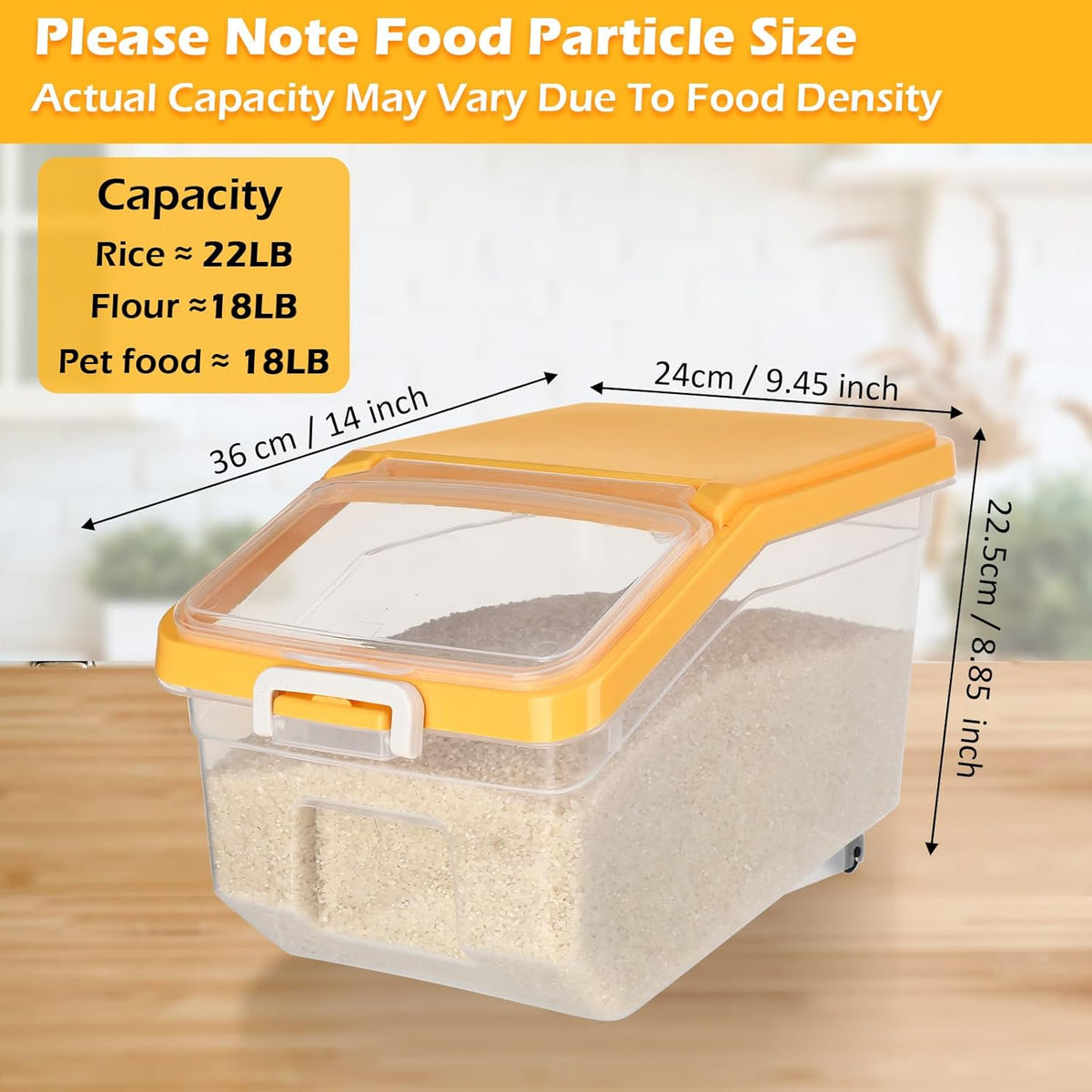 4 Pcs Rice Storage Container 22 lb Airtight Flour Container with Wheels Measuring Cup Clear Pet Food Cube Dog Cat Birds Food Bin Grain Cereal Organizer Box for Dry Baking Supplies(White Lid)