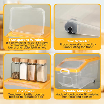 4 Pcs Rice Storage Container 22 lb Airtight Flour Container with Wheels Measuring Cup Clear Pet Food Cube Dog Cat Birds Food Bin Grain Cereal Organizer Box for Dry Baking Supplies(White Lid)
