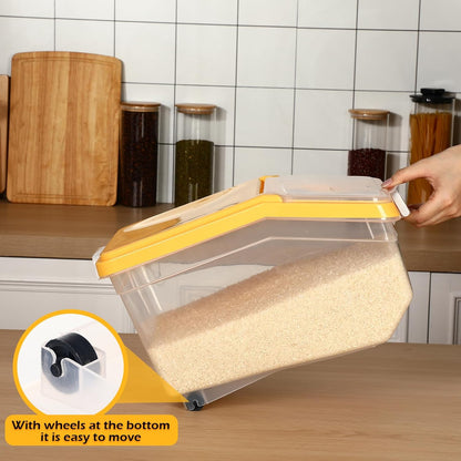 4 Pcs Rice Storage Container 22 lb Airtight Flour Container with Wheels Measuring Cup Clear Pet Food Cube Dog Cat Birds Food Bin Grain Cereal Organizer Box for Dry Baking Supplies(White Lid)
