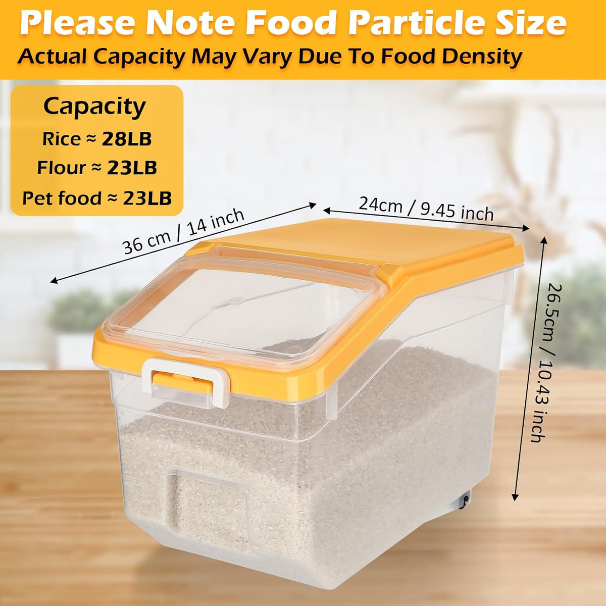 4 Pcs Rice Storage Container 22 lb Airtight Flour Container with Wheels Measuring Cup Clear Pet Food Cube Dog Cat Birds Food Bin Grain Cereal Organizer Box for Dry Baking Supplies(White Lid)