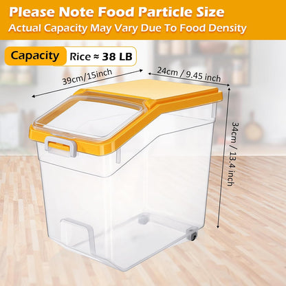4 Pcs Rice Storage Container 22 lb Airtight Flour Container with Wheels Measuring Cup Clear Pet Food Cube Dog Cat Birds Food Bin Grain Cereal Organizer Box for Dry Baking Supplies(White Lid)