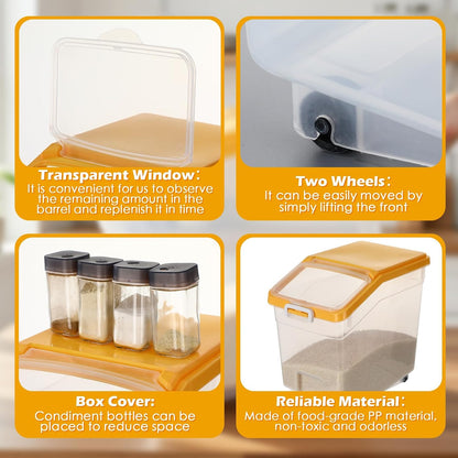 4 Pcs Rice Storage Container 22 lb Airtight Flour Container with Wheels Measuring Cup Clear Pet Food Cube Dog Cat Birds Food Bin Grain Cereal Organizer Box for Dry Baking Supplies(White Lid)
